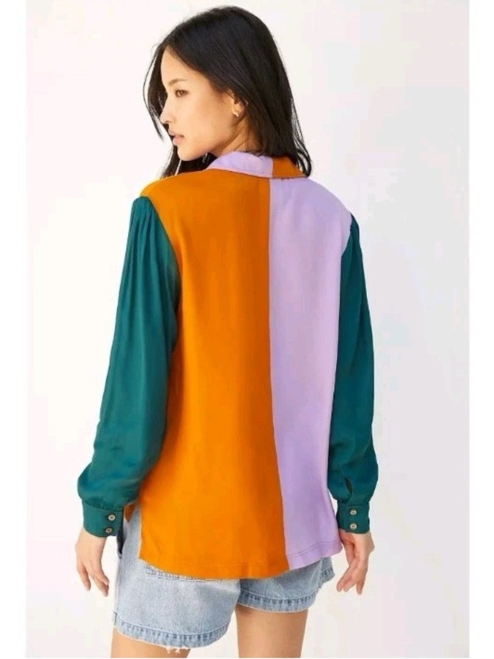 Farm Rio- Button-Down Colorblock Puff Sleeve Anthropologie - Picture 2 of 2